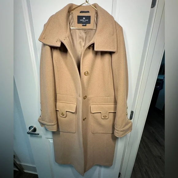 Andrew Marc Tan Trench Coat with Button Details - Picture 2 of 10